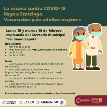 A partir del lunes comienza la vacunación contra el Covid-19 en Ecatzingo