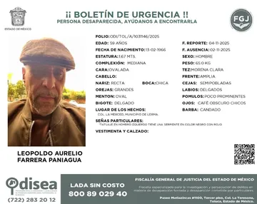 Desaparece el Hermano de la Expresidenta del IEEM, María Luisa Farrera Paniagua