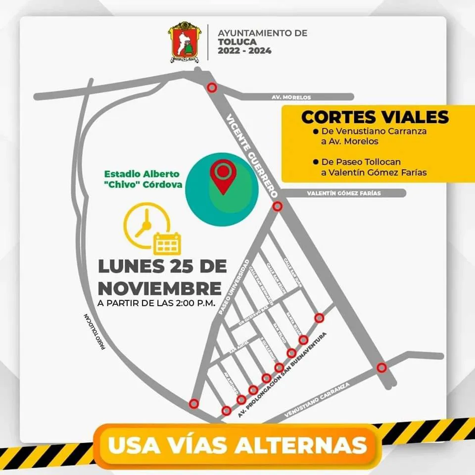 Cierre de calles en Toluca por concierto de Luis Miguel