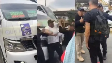 Momento en que una mujer policía cachetea a un chofer durante un operativo en Teoloyucan.