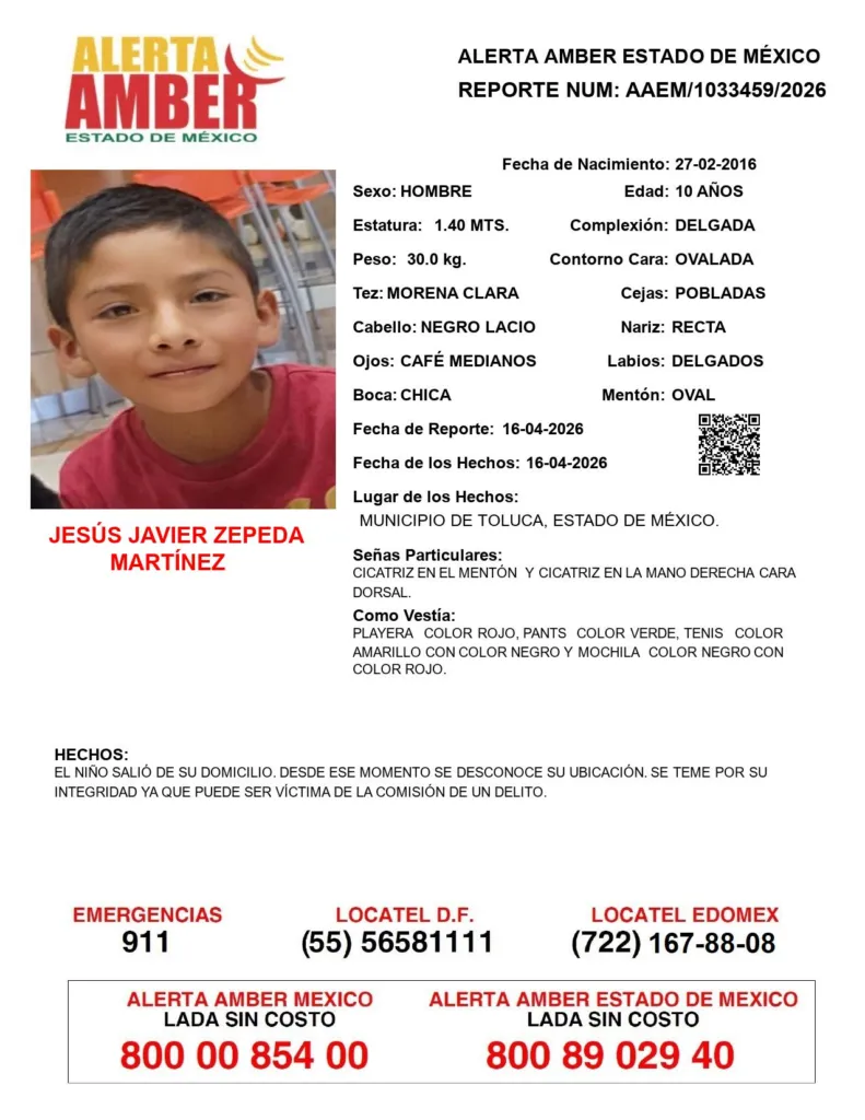 Alerta Amber en Toluca: Buscan a Jesús Javier