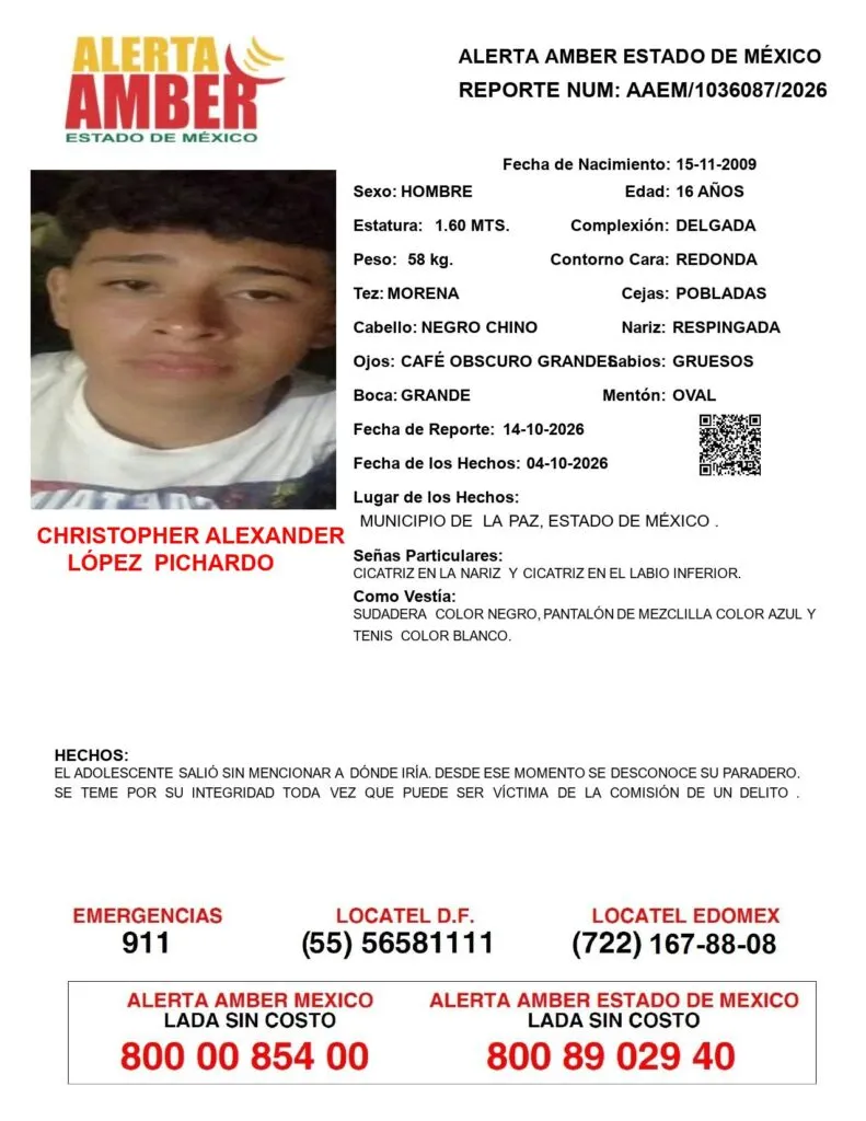 Alerta Amber: Se busca a Christopher Alexander López Pichardo; desapareció en La Paz