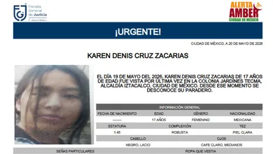 Ficha de búsqueda de Karen Denis Cruz Zacarias, adolescente desaparecida en la alcaldía Iztacalco, CDMX.