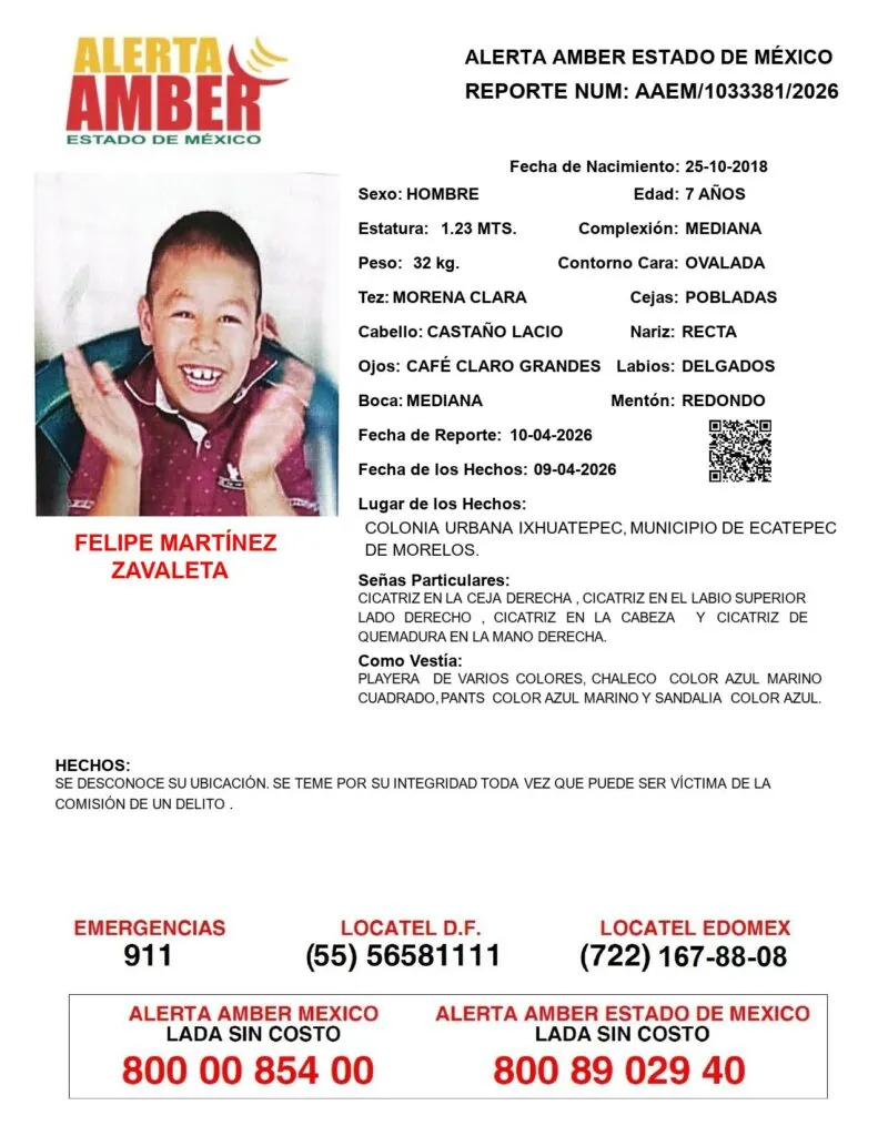 Alerta Amber: Se busca a Felipe Martínez Zavaleta, desaparecido en Ecatepec