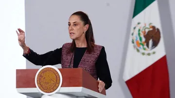 La presidenta Claudia Sheinbaum durante su conferencia matutina en Palacio Nacional, en la Ciudad de México, el 7 de septiembre de 2026.