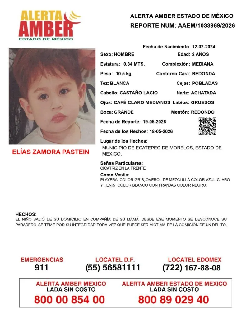 Alerta Amber: Se busca a Elías Zamora Pastein, desaparecido en Ecatepec