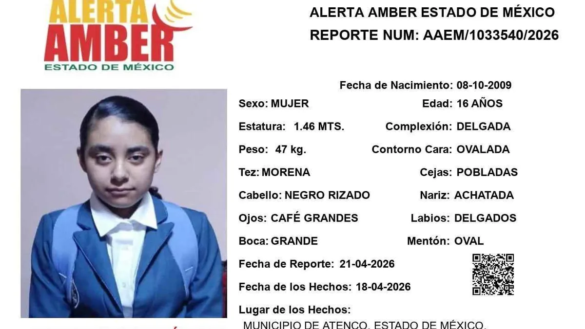 Alerta Amber: Se busca a Margarita Fernández Díaz de 16 años; desapareció en Atenco
