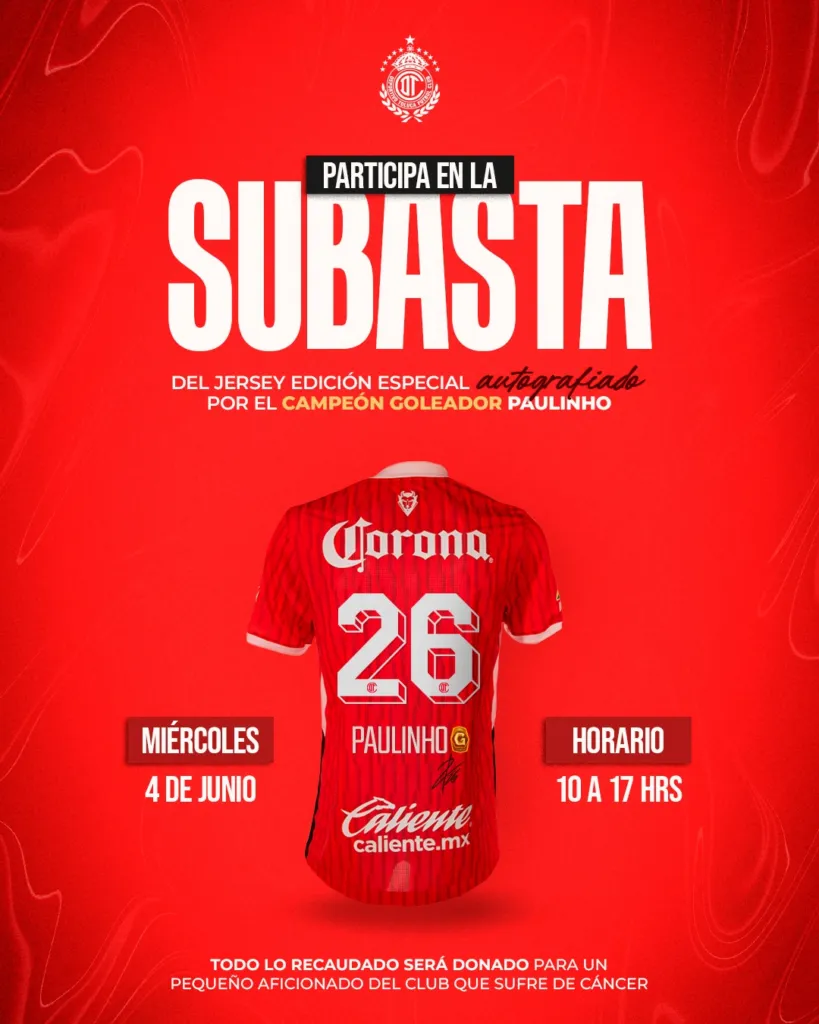 Toluca FC subastará playera especial autografiada por Paulinho