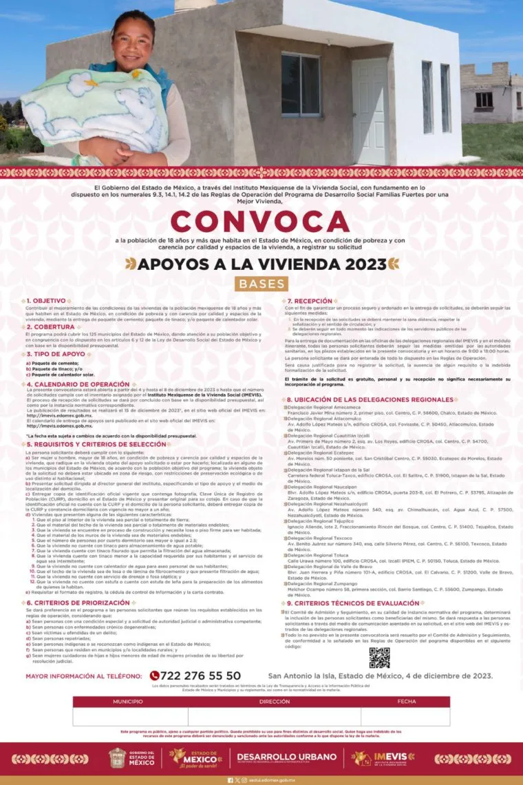 Edomex: Inicia registro al programa “Apoyos a la Vivienda”