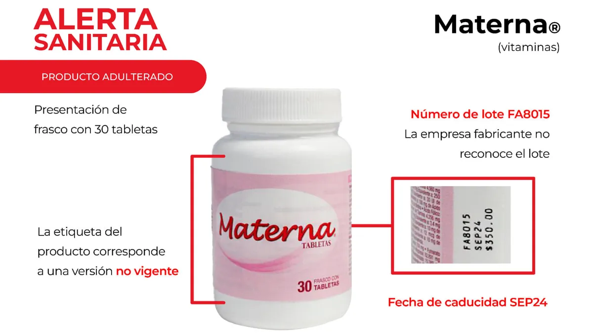 Cofepris emite alerta sobre producto “Materna vitaminas”