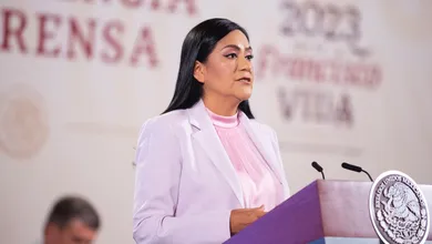 Ariadna Montiel, Secretaria del Bienestar, anunció el cambio de tarjeta será hasta fin de este mes. Foto: Presidencia