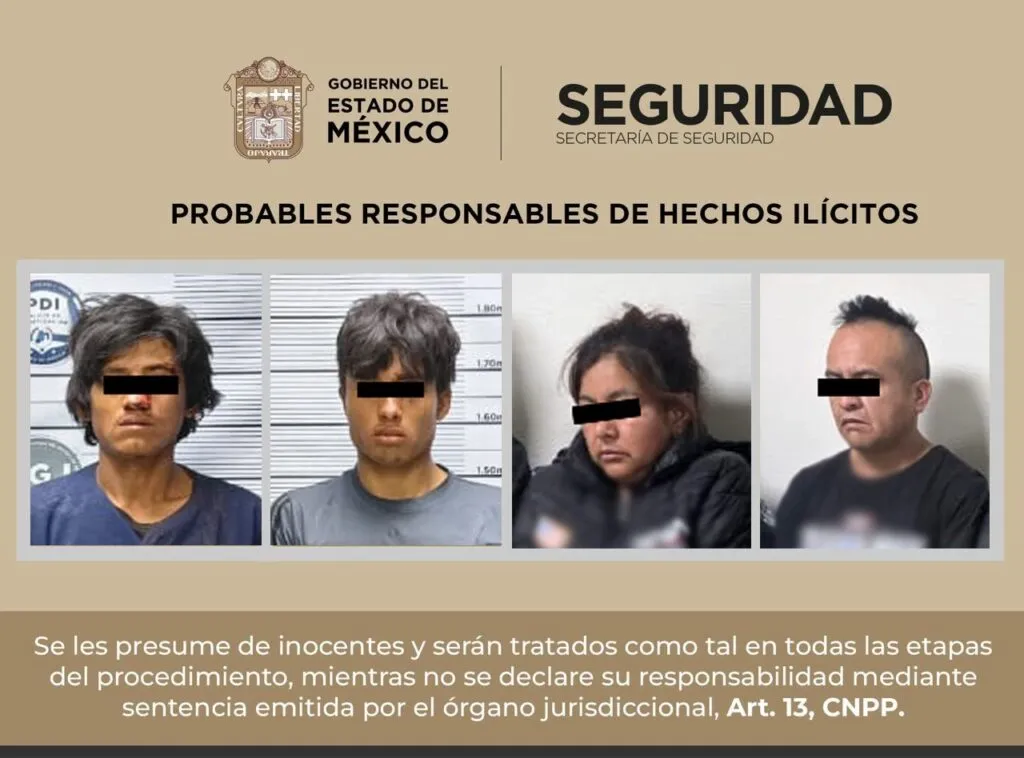 Detenidos cuatro presuntos integrantes de grupo delictivo en Edomex