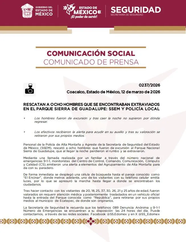 Rescatan a excursionistas extraviados en el Parque Sierra de Guadalupe