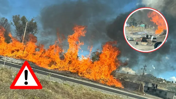 Cierre parcial de la circulación en la autopista México-Querétaro a la altura del kilómetro 88 debido a un fuerte incendio hoy 31 de diciembre.