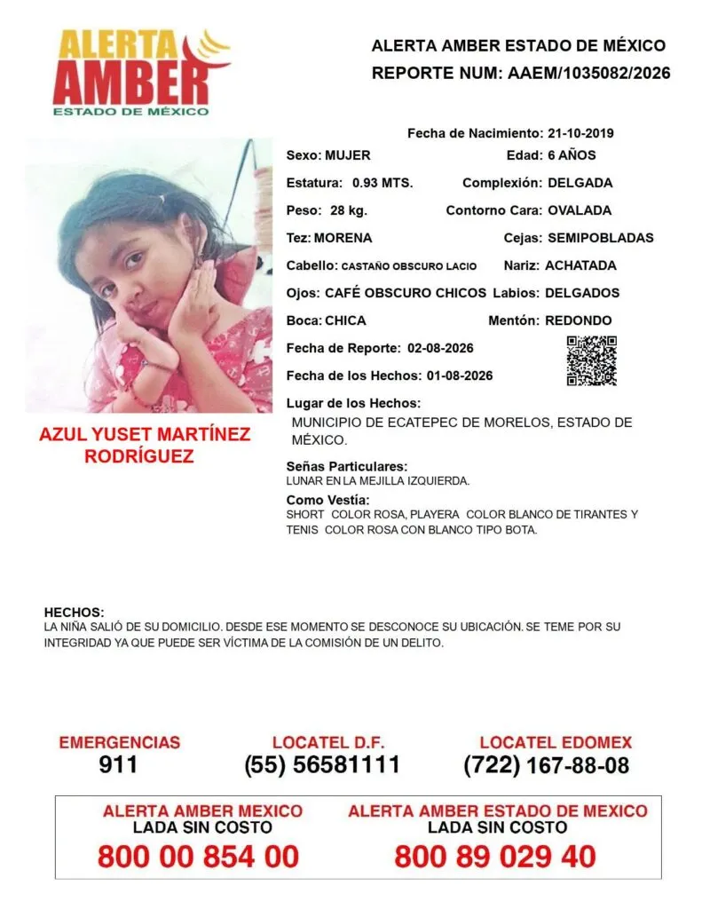 Alerta Amber: Se busca a Azul Yuset Martínez Rodríguez, desaparecida en Ecatepec