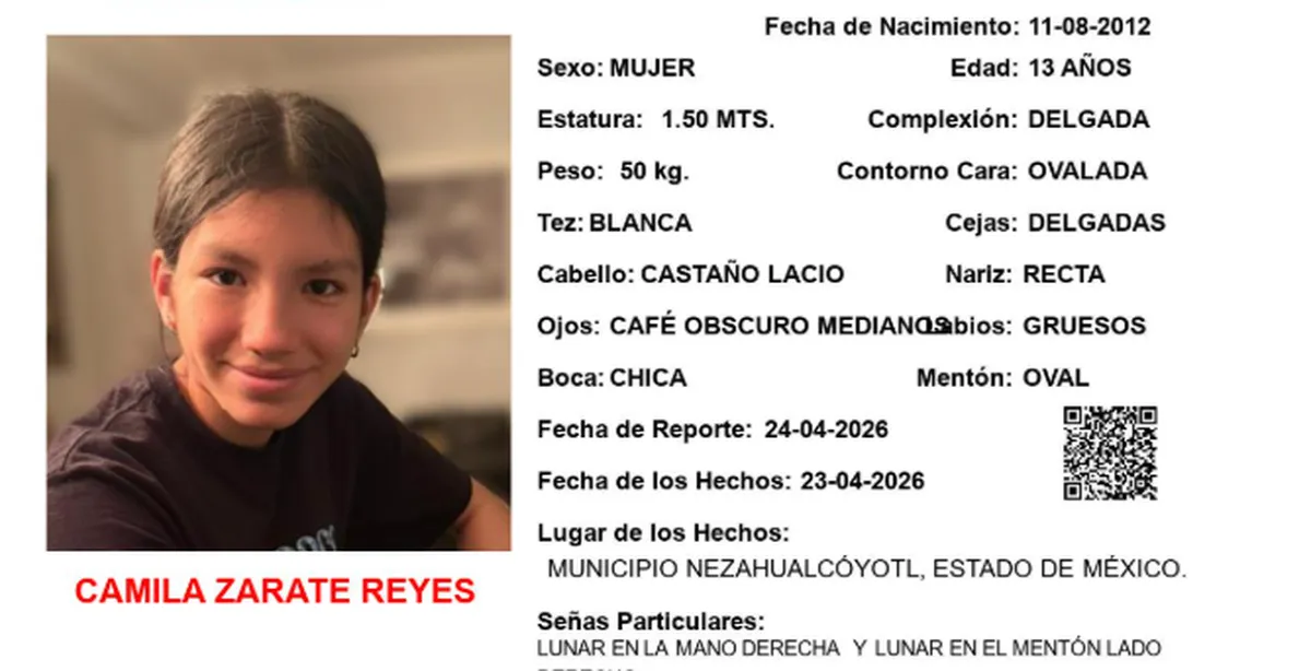 Alerta Amber: Buscan a Camila Zarate Reyes, de 13 años, desaparecida en Nezahualcóyotl