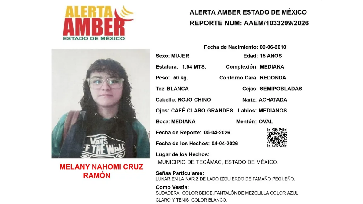 Alerta Amber: Se busca a Melany Nahomi Cruz Ramón, desaparecida en Tecámac