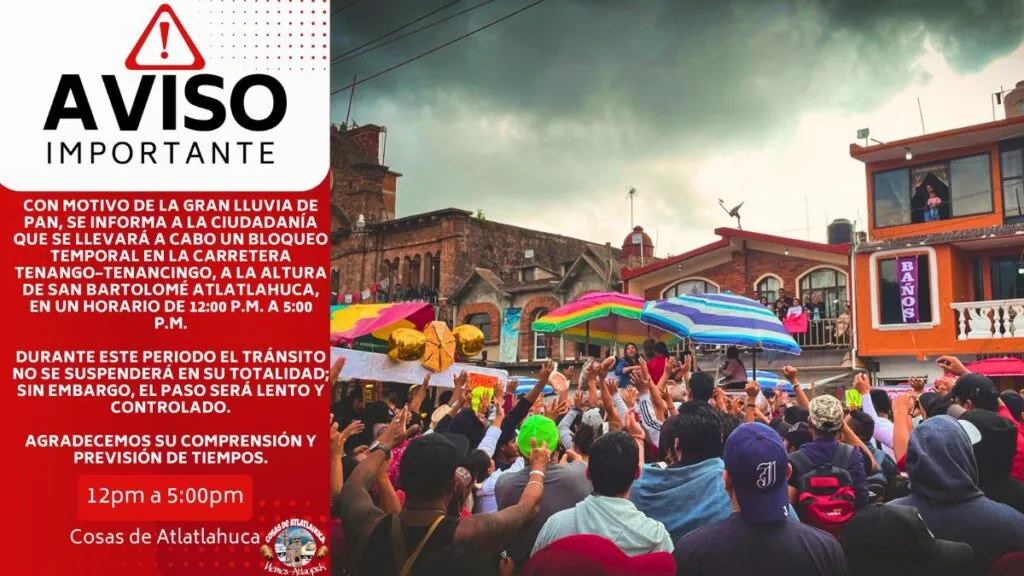 Carretera Tenango-Tenancingo cerrada por “Lluvia del Pan” hoy 17 de agosto