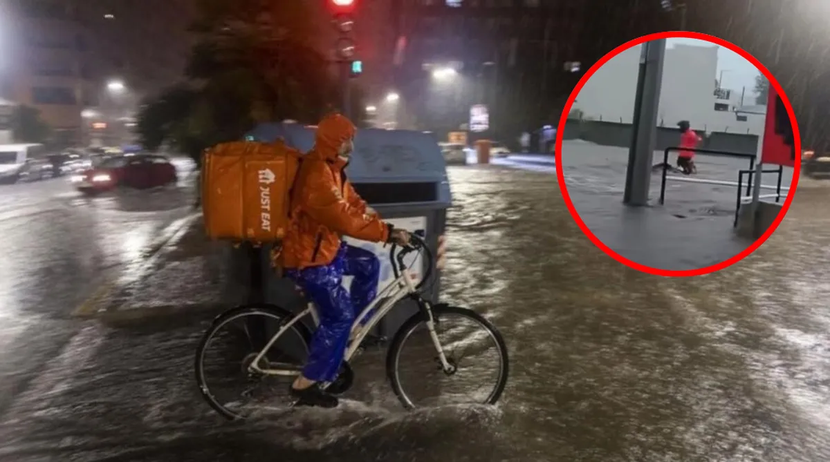 Toluca: Lluvias dificultan la labor de repartidores en moto