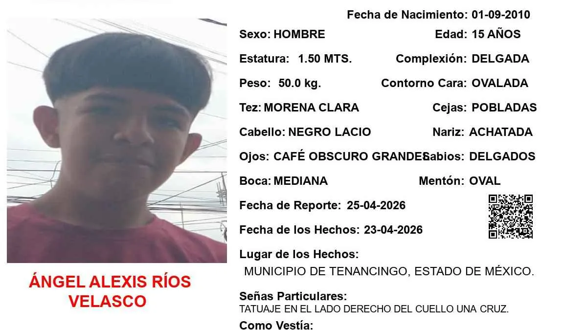 Alerta Amber: Se busca a Ángel Alexis Ríos Velasco; desapareció en Tenancingo