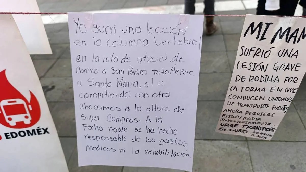 Colocan tendedero de denuncias contra el transporte público en Toluca