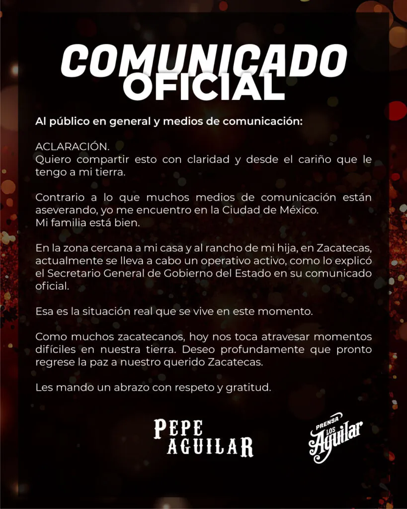 Pepe Aguilar aclara versiones sobre presunto ataque en Zacatecas