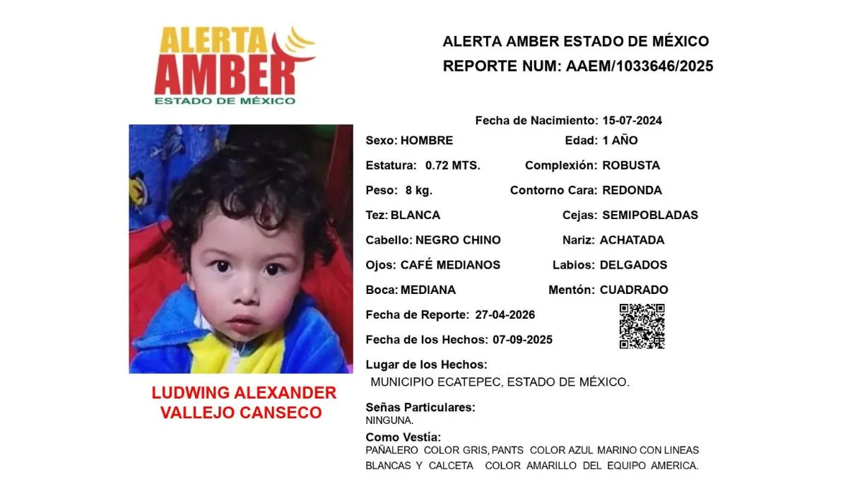 Alerta Amber: Se busca a Ludwing Alexander Vallejo Canseco; desapareció en Ecatepec