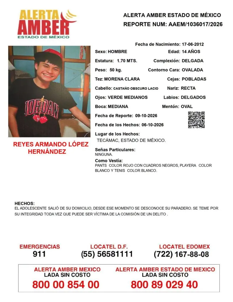Alerta Amber: Se busca a Reyes Armando López Hernández, desapareció en Tecámac