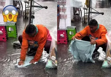 Hombre es viral por lavar ropa con agua de lluvia en calle de CDMX 