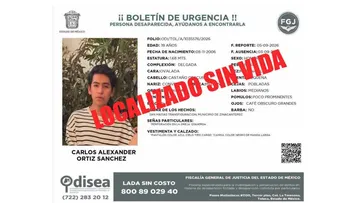 Carlos Alexander Ortiz Sánchez, estudiante de la UAEMéx, es hallado sin vida; estaba reportado como desaparecido