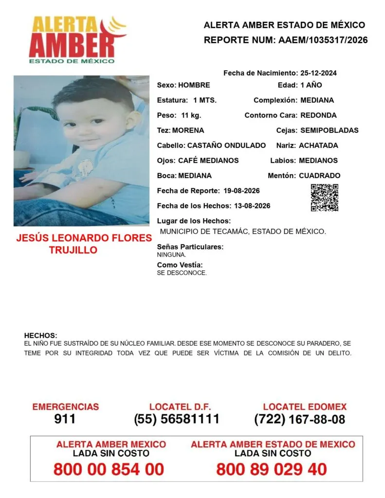 Alerta Amber: Se busca a Jesús Leonardo Flores Trujillo; desapareció en Tecámac