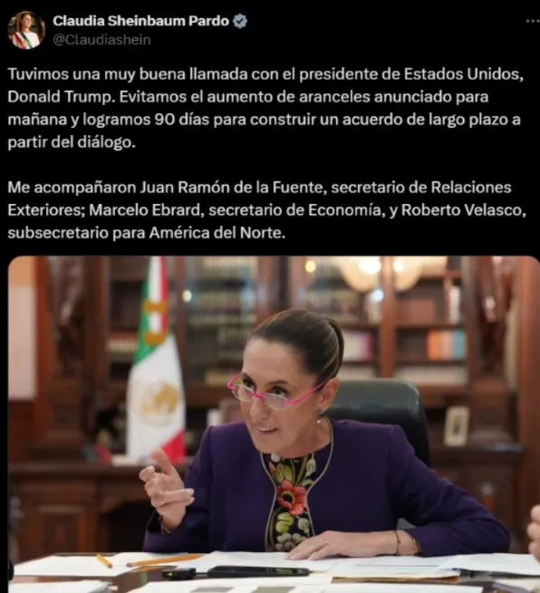 Estados Unidos y México extienden acuerdo comercial tras llamada entre Claudia Sheinbaum y Donald Trump