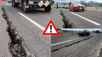 La grieta de más de 10 metros en el puente de la carretera Chalco a Amecameca mantiene cerrado el carril de baja velocidad hacia la CDMX.