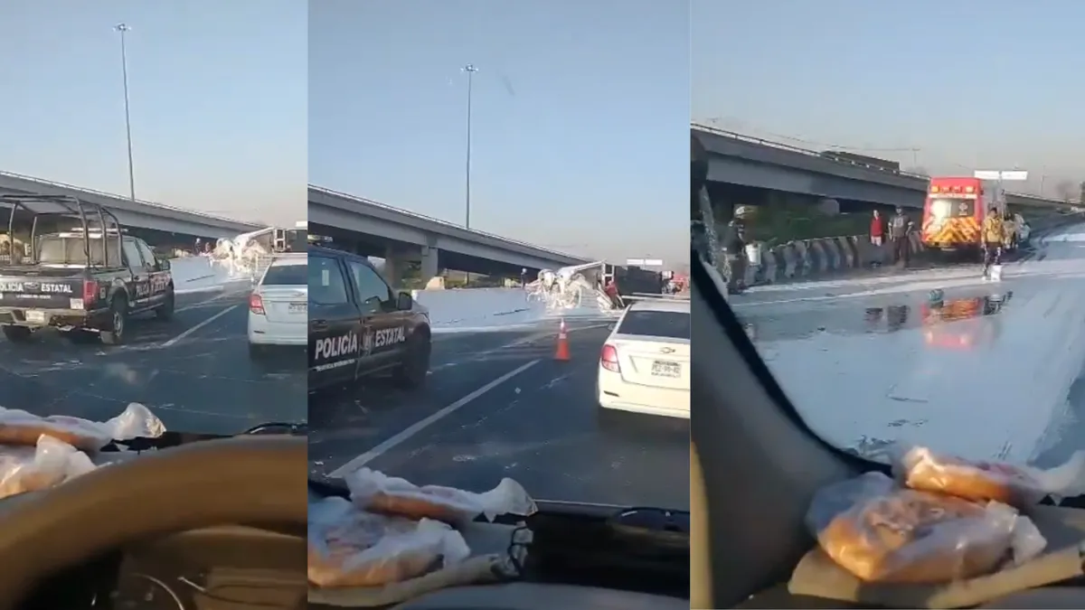 [VIDEO] Vuelca tráiler en el Circuito Exterior Mexiquense, provoca caos vial en Ecatepec