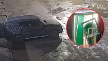 Roban cajero en San Pablo Autopan usando camioneta cubierta con bolsas