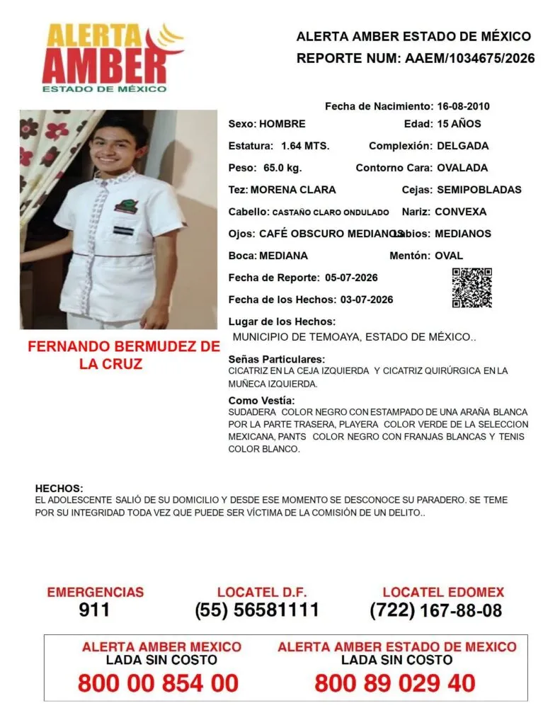Alerta Amber: Se busca a Fernando Bermúdez de la Cruz, desaparecido en Temoaya