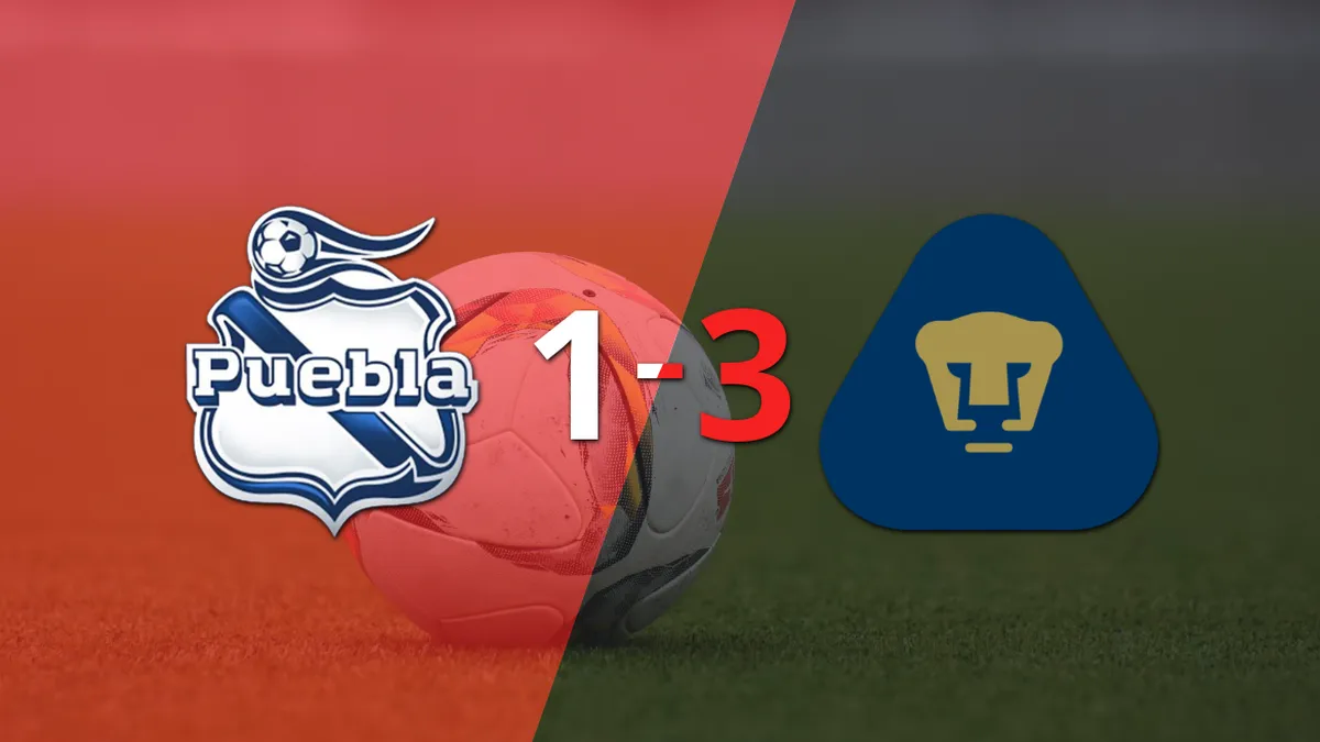 Pumas UNAM supera por 3-1 a Puebla tras dar vuelta el partido