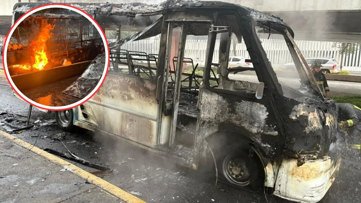 Autobús de pasajeros se incendia en Tlalnepantla