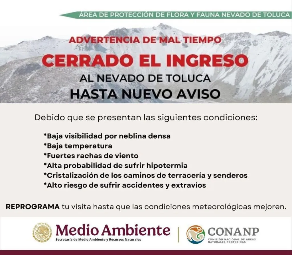 Cierran acceso a Xinantecatl por bajas temperaturas