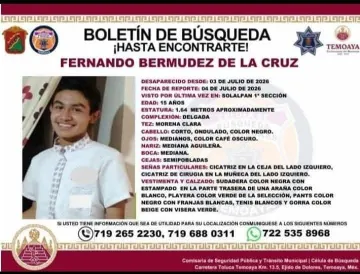 Estudiante de Enfermería  permanece desaparecido en Temoaya, familia pide apoyo para localizarlo
