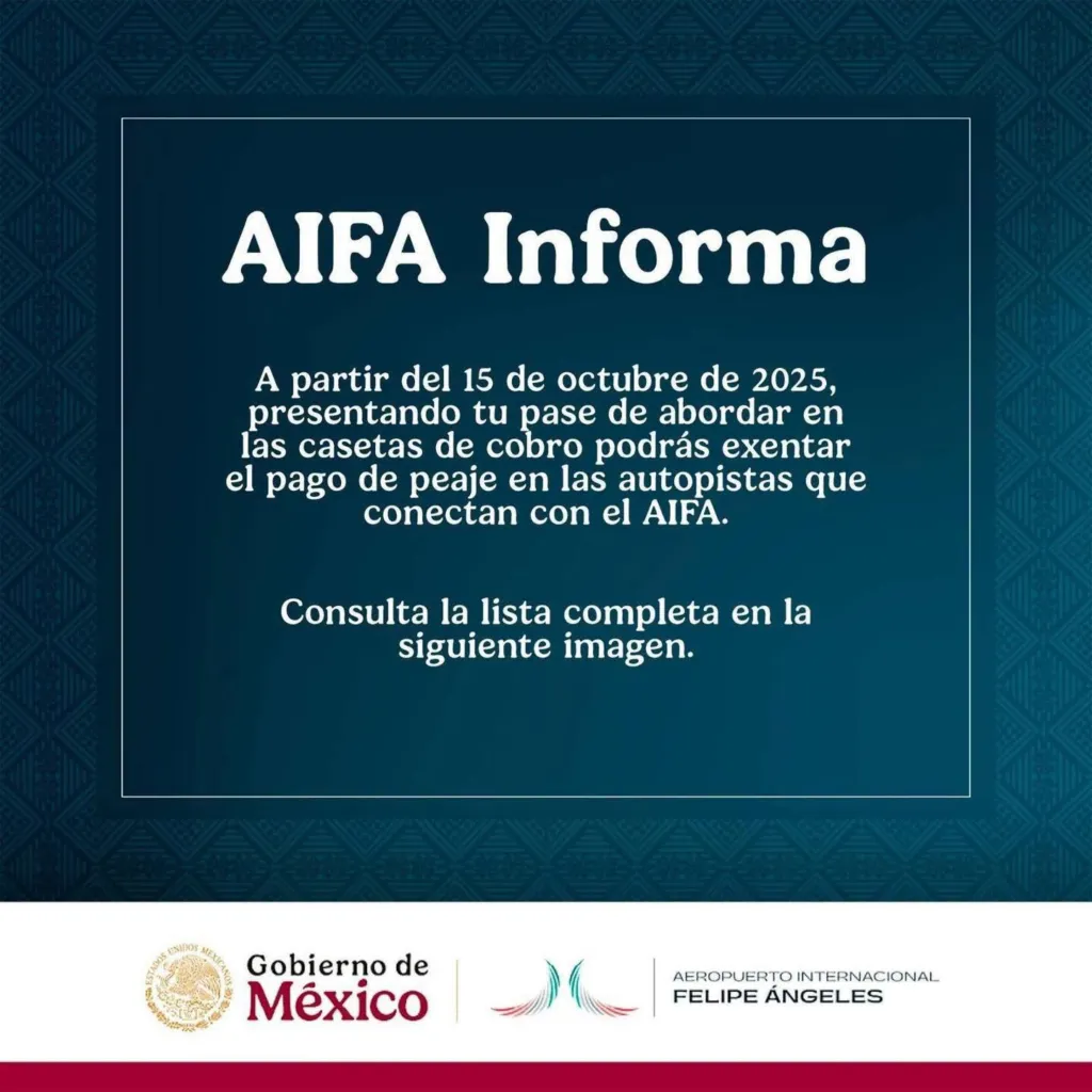 AIFA anuncia no cobrará peaje en autopistas conectadas al aeropuerto