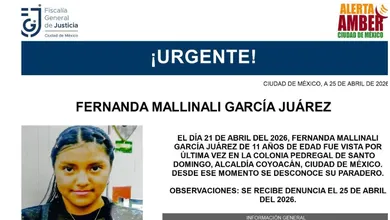 Autoridades activaron Alerta Amber para encontrar a Fernanda Mallinali García Juárez, menor desaparecida en Coyoacán, CDMX.