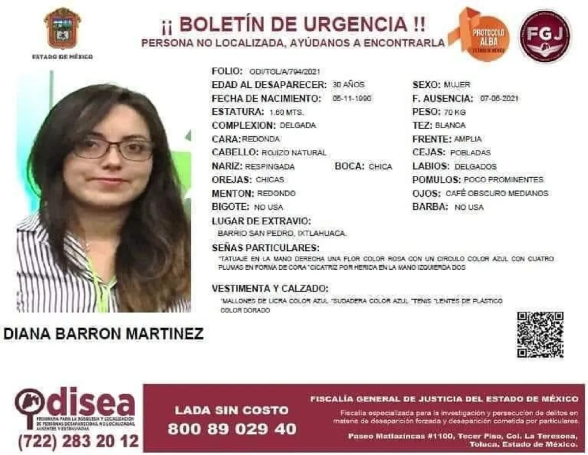 Ficha de búsqueda de Diana Barrón