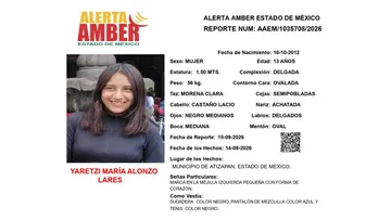 Alerta Amber: Se busca a Yaretzi María Alonzo Lares,  desaparecida en Atizapán