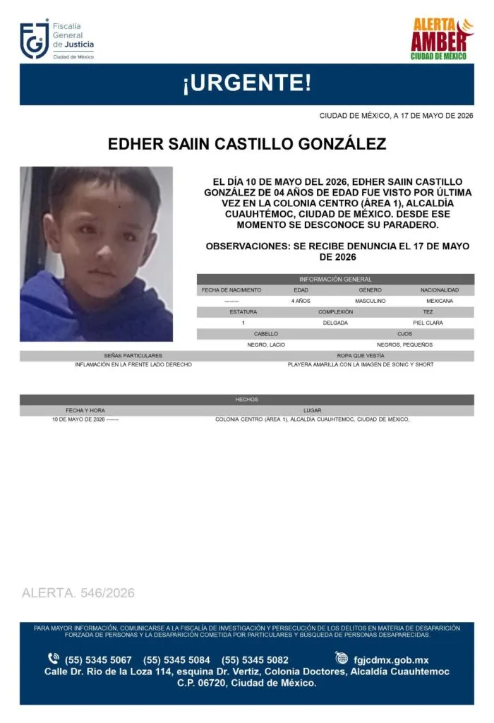 Alerta Amber: Se busca a Edher Saiin Castillo González, desapareció en CDMX