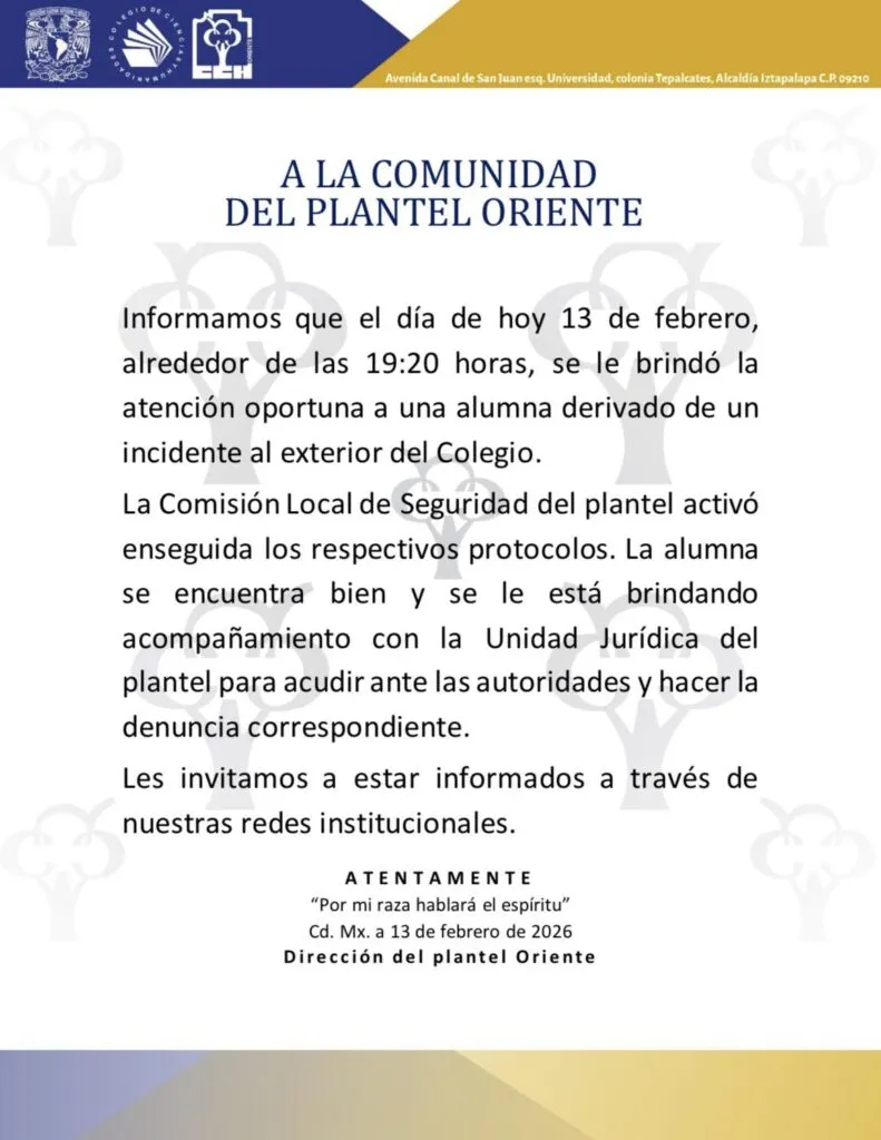 Agresión sexual y apuñalamiento a estudiante de CCH Oriente de la UNAM desata paro; esto se sabe