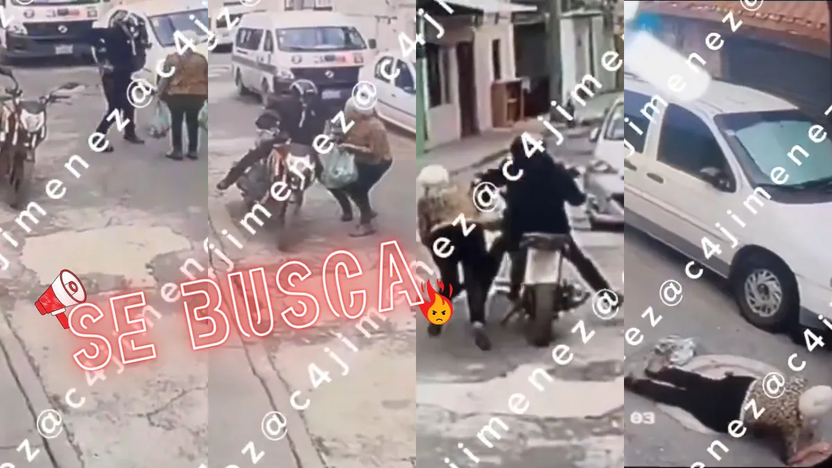 Motoladrón huye en motocicleta luego de arrastrar a una abuelita por resistirse al robo en Ecatepec.