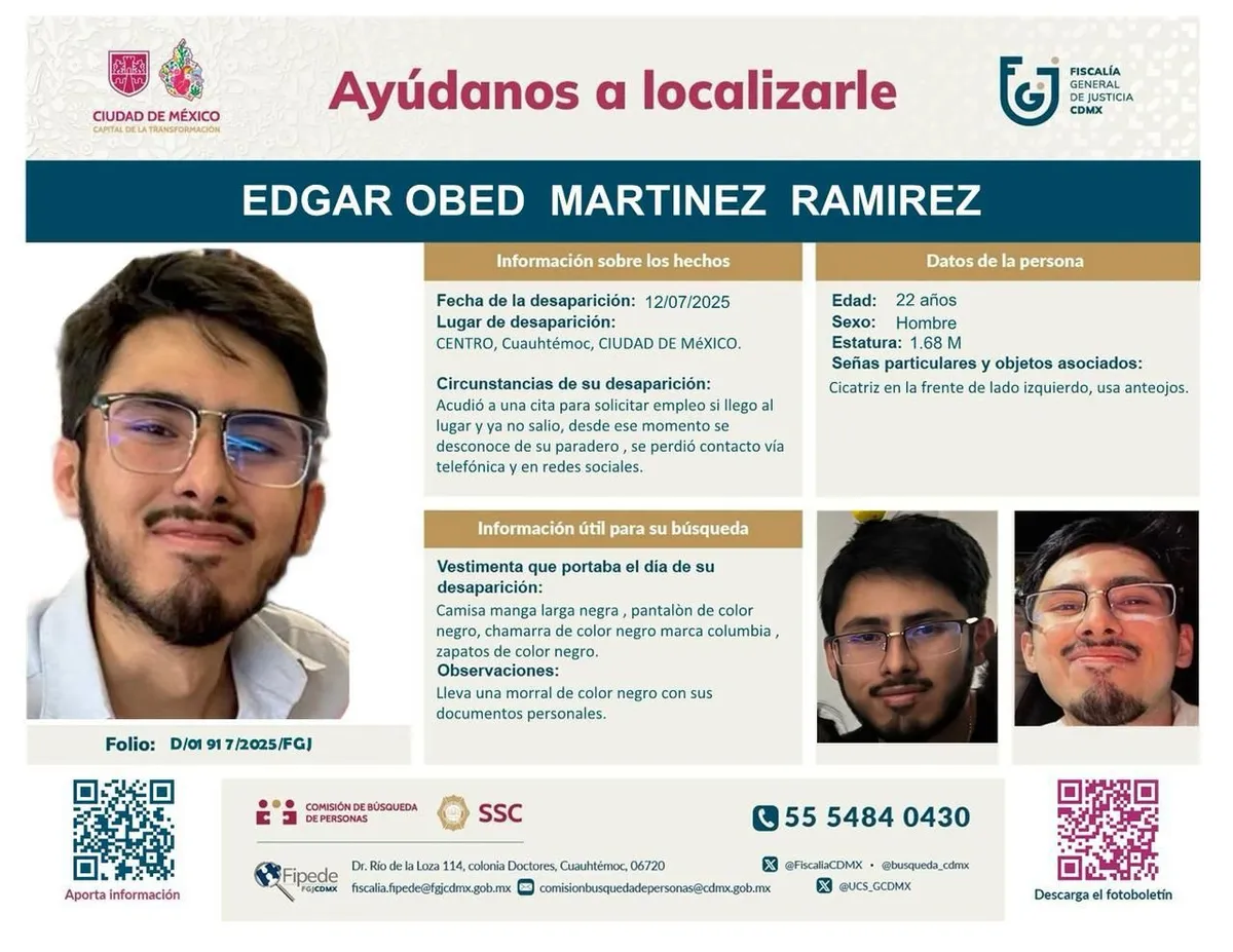 Desaparece estudiante en CDMX tras acudir a una entrevista de trabajo