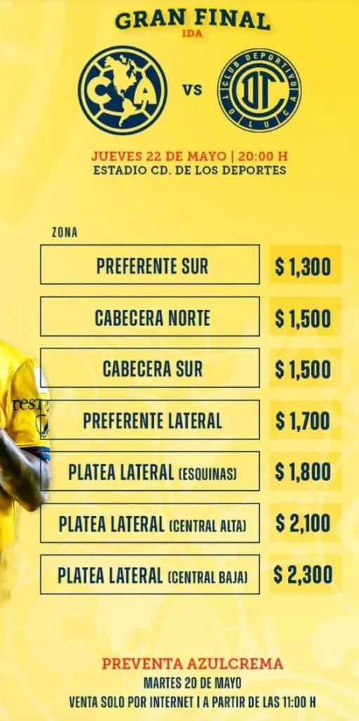 Precios de los boletos para la final Toluca vs América