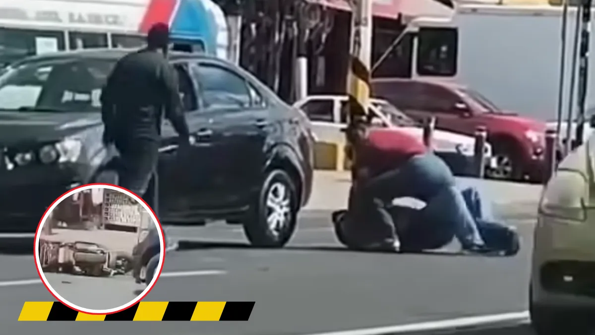 Automovilista tira de la moto a un motociclista y lo golpea en plena carretera de Tecámac.